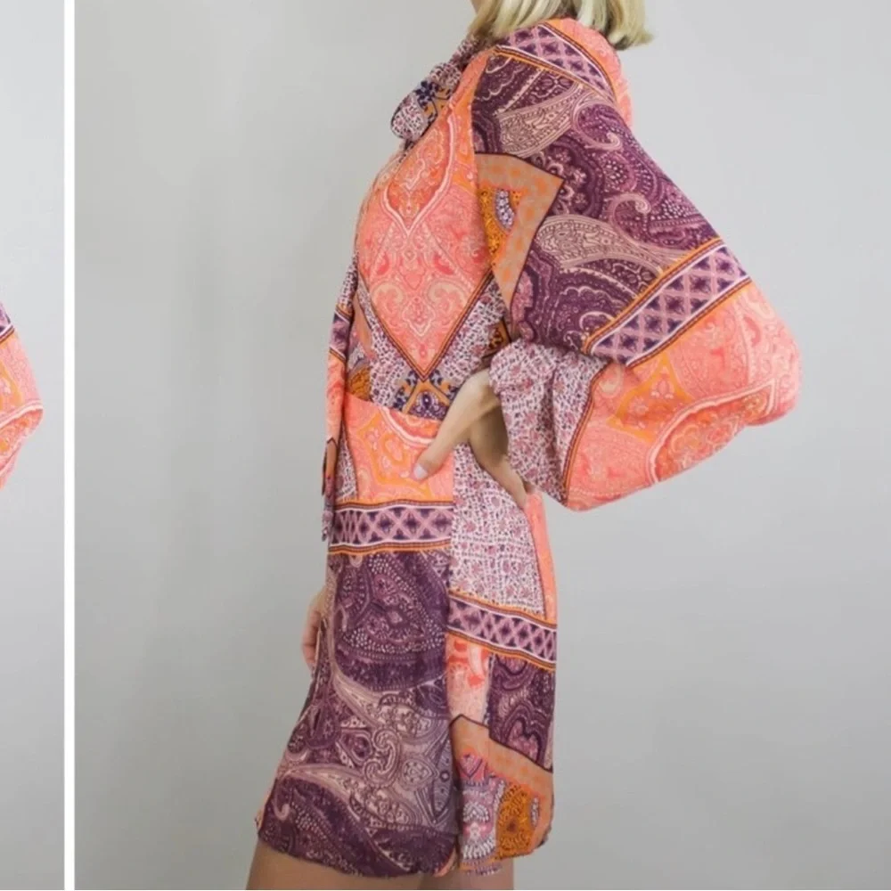 Divine Heritage Pussy Bow Long Sleeve Mini Dress Pink Size XS - Picture 13 of 14